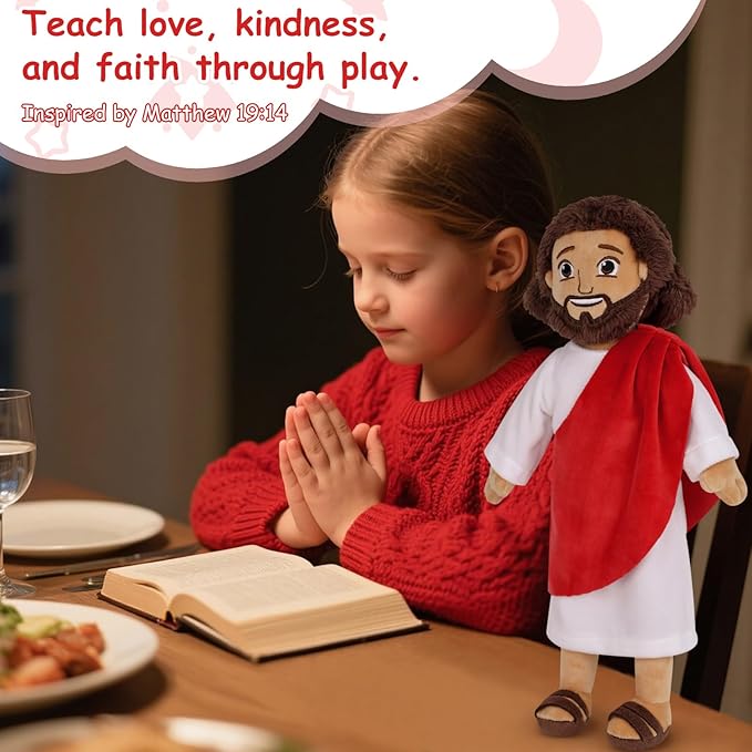 Apragaz 13" Jesus Plush Doll, Jesus Plushies for Kids, Soft & Comfort Christian Toy, Christian Faith Plushie Faith-Based Gift for Boys Girls, Sunday School, Bible Learning, Easter & Christmas(Red)