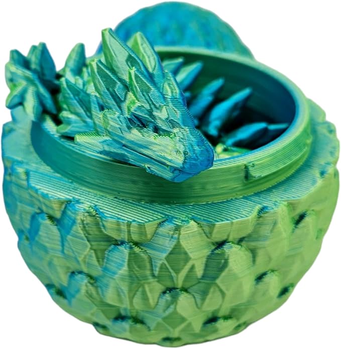 Surprise Dragon Egg Articulating Gemstone Dragon Fidget Figurine - 3D Printed Dragons Flexible ADHD, Autism, Relief Anxiety - Articulated Joints (Blue Yellow)