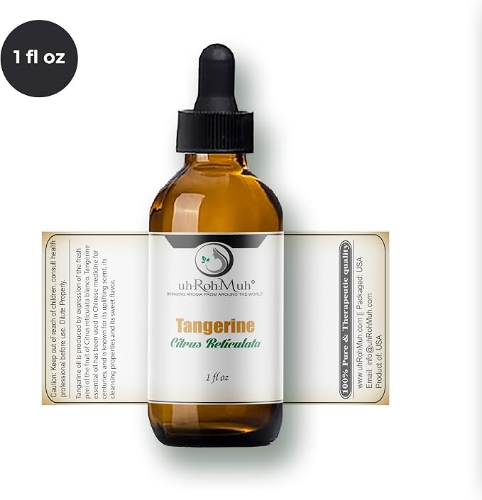 Tangerine Essential Oil, Citrus Reticulata, Cold Pressed Citrus Peel Oil, Sweet Citrus Aroma for Aromatherapy, Diffuser, Massage, Skin Care, Natural Fragrance Oil for Blends – 1 Fl oz