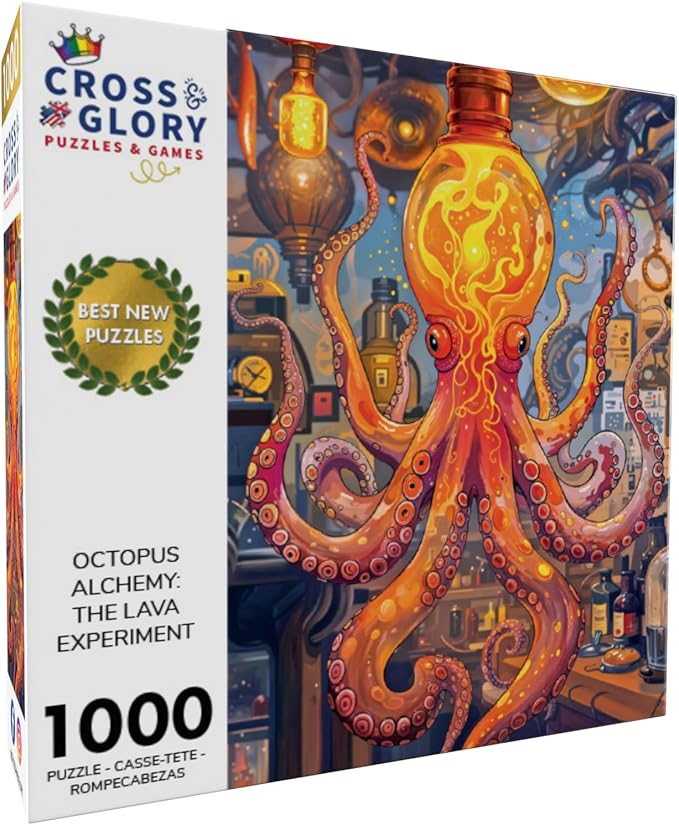 Cross & Glory 1000 Piece Jigsaw Puzzle for Adults | Octopus Alchemy: The Lava Experiment | Marine Ocean Artwork Puzzle | Challenging Brain Teaser | Satin Finish | 20x27 Inches