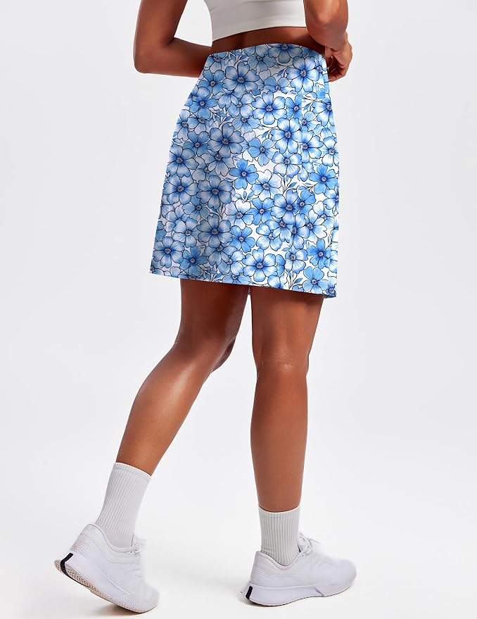 PINSPARK 19" Knee Length Skorts for Woman with Pockets UPF 50+ Golf Skirts | 4 Pockets, Built-in Shorts, High Waisted & Tummy Control, Moisture-wicking for Golf Athletic Tennis Workout Casual