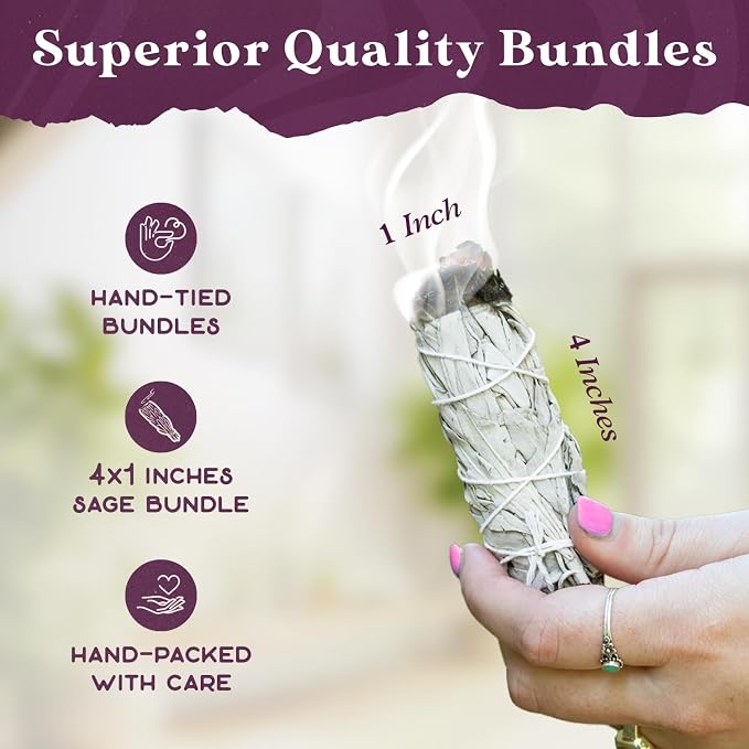 White Sage Bundles - 6 Pack - Sage Smudge Stick for Home Cleansing Incense Healing Meditation and California Smudge Sticks Rituals - 4 inch