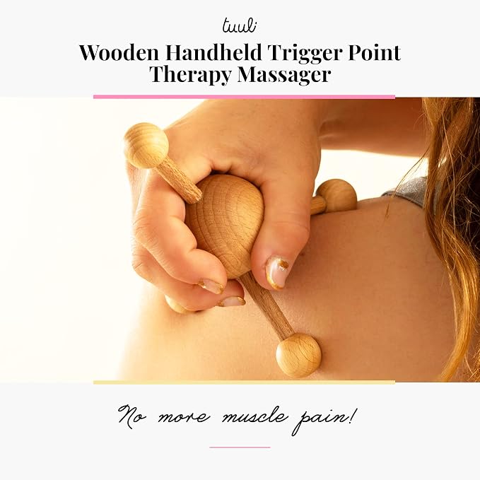 tuuli Accessories – Trigger Point Massage Tool, Multi-Functional Wooden Handheld Massager for Back, Neck, Shoulder and More, Helps Ease Muscle Tension and Support Skin Health