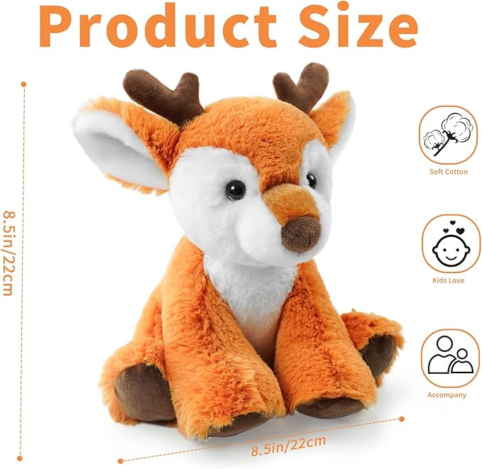 Sika Deer Stuffed Animal Toys, 8.5 Inch Soft and Cuddly Fawn Plush Animals Toy, Cute and Realistic Stuffed Animals Gifts for Boys and Girls Soft Toy for Kids