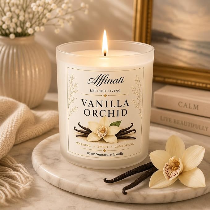 Affinati Vanilla Orchid 10 oz Scented Candle – Long Lasting Luxury Soy Blend Candle for Home, Strong Scent Throw Elegant Sweet Floral Aromatherapy Candle, Premium Clean Burning Gift for Women