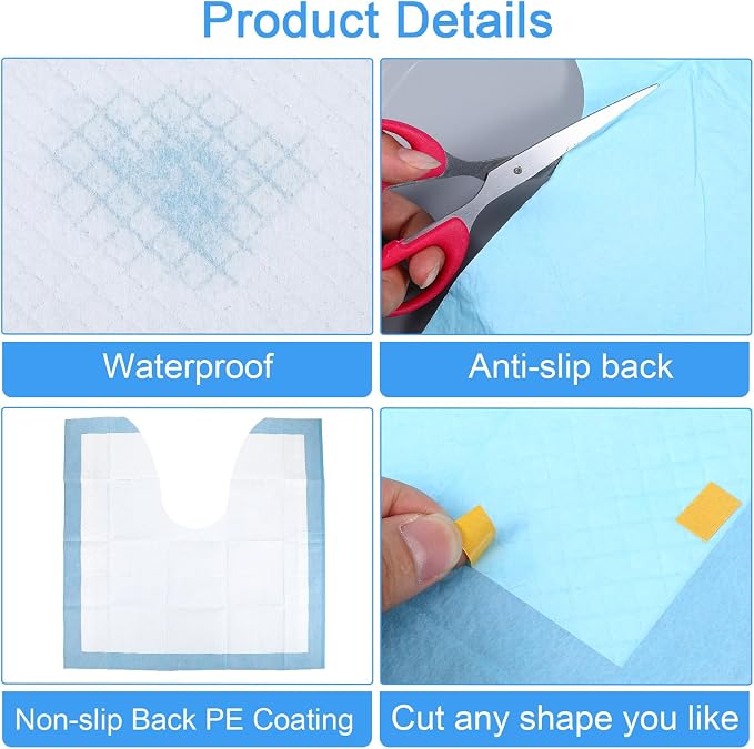25 Pack Disposable Toilet Mats,Absorbent Toilets Floor Protector from Urine,U-Shape Disposable Toilet Training Rug,Waterproof Toilets Commode Mat for Children Adult