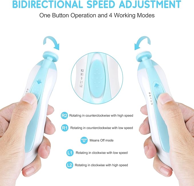Electric Nail File Drill for Baby No Sharp Claws Hurt, 6 in 1 Safety Cutter Trimmer Clipper for Toes and Fingers (Blue)
