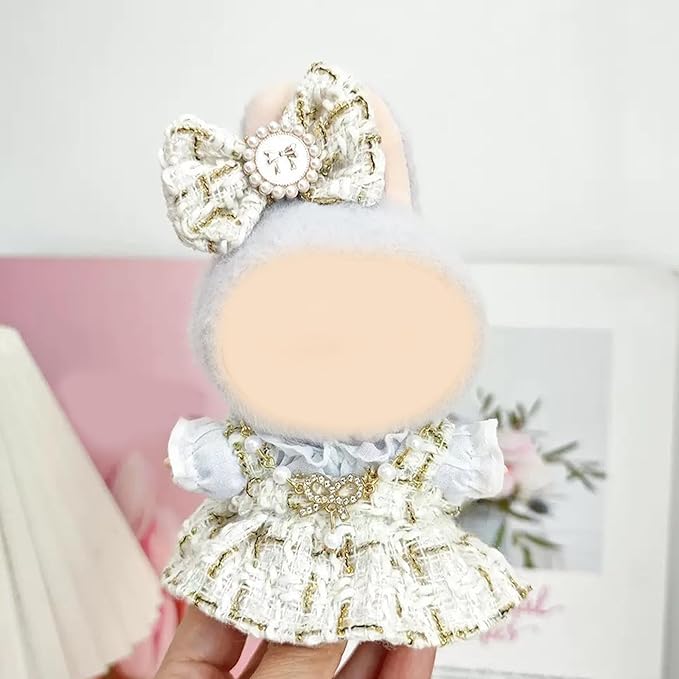 17cm Doll Clothes Set and Accessories Suit, (NO Doll) 5-Piece Set, Outfits for Clothes Set,Includes Dress, White Clothes，Matching Hair Bow, Necklace, Bags(Golden)