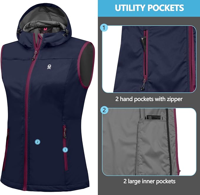 Little Donkey Andy Women's Lightweight Softshell Vest, Windproof Sleeveless Jacket for Running Hiking Travel