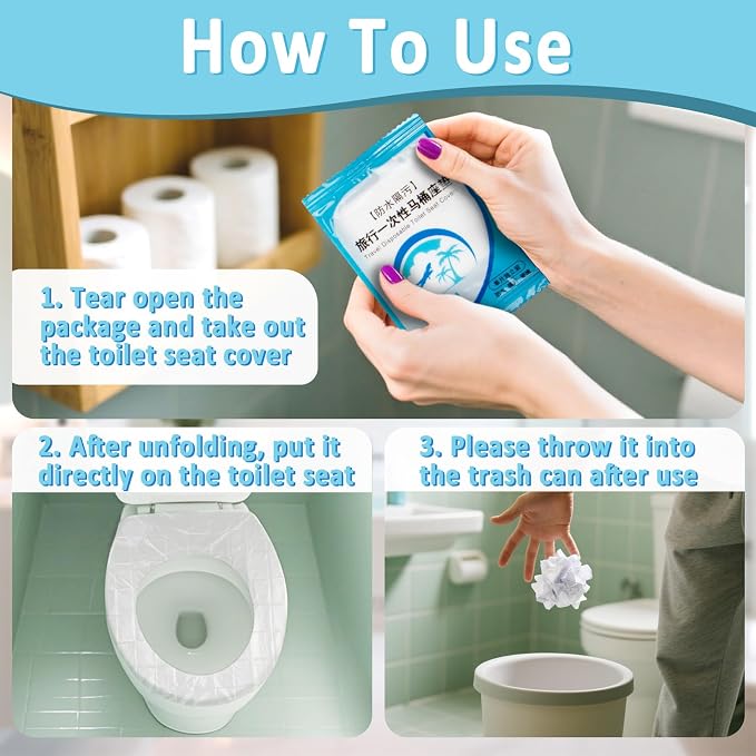 RAINFLOW Disposable Toilet Seat Cover - Plastic Toilet Seat Covers Waterproof Non-Slip Individually Wrapped Friendly Packing For Travel,Potty Training,Pregnant Moms & Adults,60 Pack