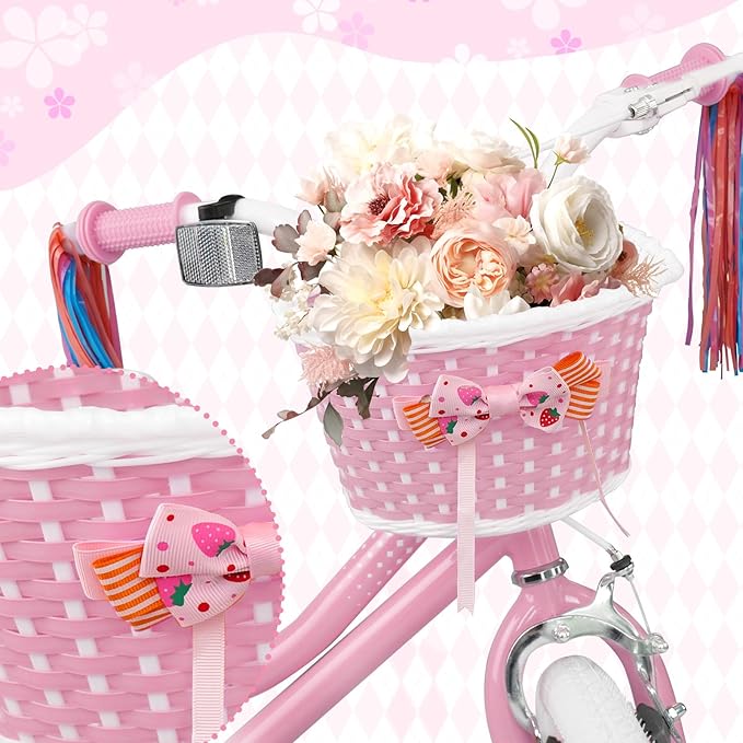 KORIMEFA Girls Bike for Ages 2-8 Years Toddler Kids with Doll Seat, 12 14 16 Inch Bicycle with Training Wheels, Little Small Princess Bicycle with Basket& Streamers, Girls Pedal Bike