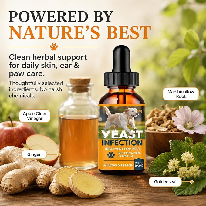 Yeast Infection Treatment for Dogs, Fast Soothing for Skin & Ear | Natural Herbal Care, Relieves Itchy Skin, Paw Licking & Irritation, for Skin Odor & Seasonal Discomfort, All Breeds, 60 ml
