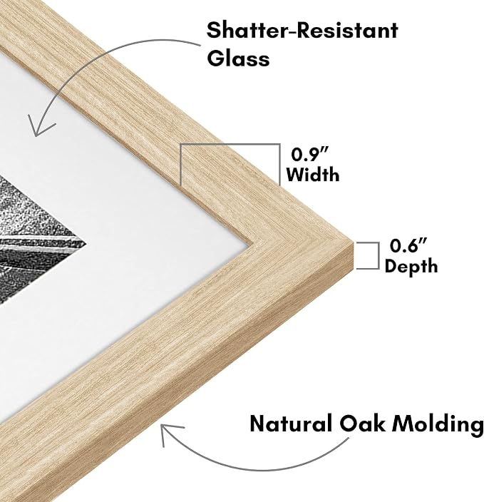 Americanflat 11x14 Picture Frame - Matted to 8x10 - Natural Oak | Engineered Wood construction, Shatter-resistant glass, hangs vertical or horizontal, sawtooth hangers included