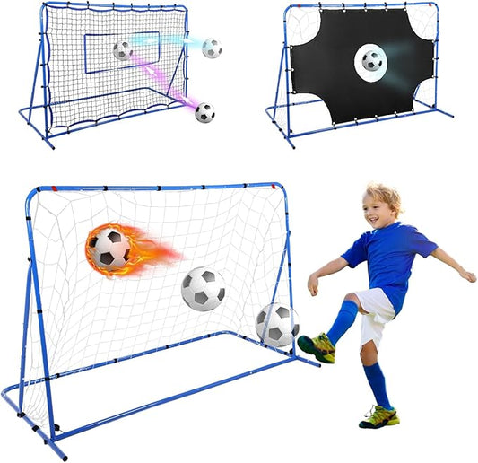 FAHKNS Three Modes of Soccer Goal(6x4ft), Target Net and Rebound Net, Precision Training, Tear-Resistant, Corner Kick Training, Suitable for Children and Teenagers Control
