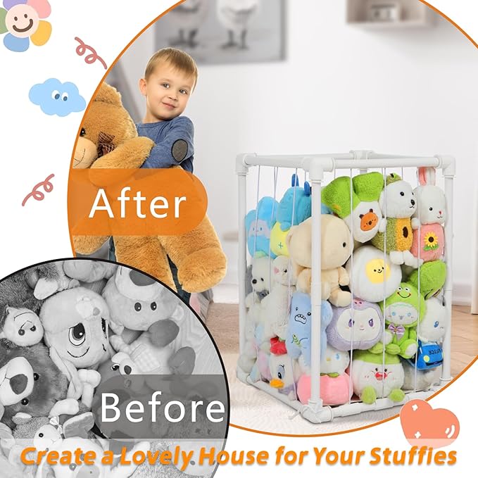 Stuffed Animal Storage Zoo Holder, PVC Stuffy Toy Organizer, 180L Vertical Plush Organizer, Stuffed Animals Cage for Nursery and Playroom