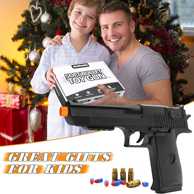 Black Toy Pistol Guns Toys for Ages 8-13 Boys, Soft Bullet Toy Gun Shell Ejecting for Kids Outdoor Shooting Games for 8 9 10 11 12 13+ Year Old Boy Birthday Gifts, Halloween Toys for 8-12+