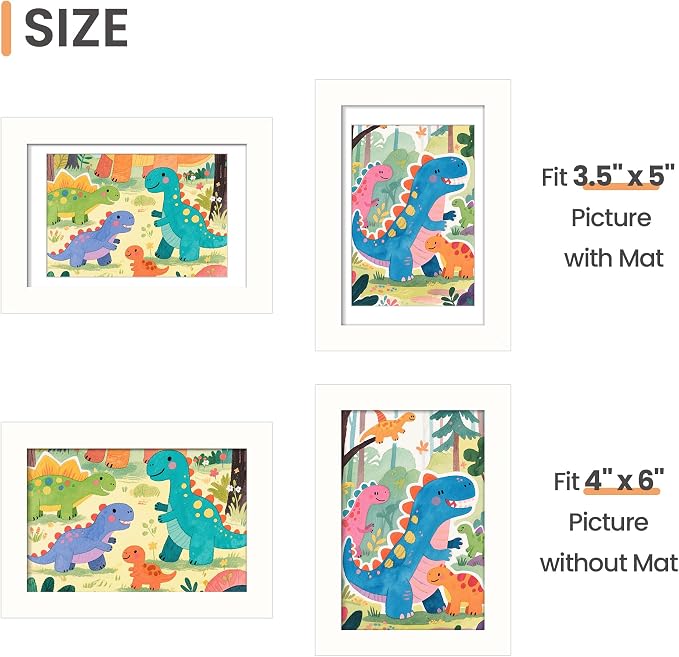 upsimples 4x6 Picture Frame, Display Pictures 3.5x5 with Mat or 4 x 6 Without, Wall Hanging Photo Frames, White, 1 Pack