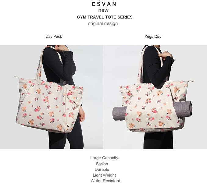 ESVAN Corduroy Yoga Tote Bag Gifts for Women Drawstring Yoga Mat Bag for Office Workout Travel Carryall Pilates Gym