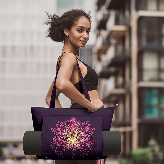 Yoga Bag for Women, Large Canvas Yoga Mat Tote Bag with Yoga Mat Carrier - Large Mat Pocket Fitness Tote for Pilates, Gym, Travel, Office & Beach