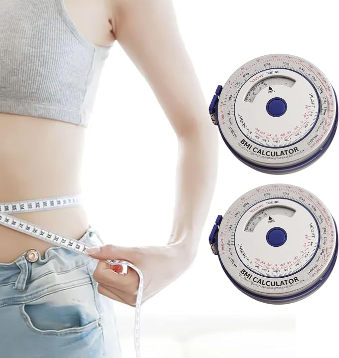 2-Pack BMI Body Mass Index Tape Measure, Retractable Calculator Ruler for Diet Weight Loss, Waist Hip Arm Thigh Body Measuring Tool, Easy Lock Button, 200cm/79in, Blue