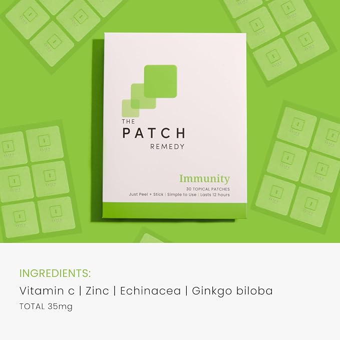 The Patch Remedy Immunity Patches - 30 Topical Immune Patches Containing Vitamin C, Zinc, Echinacea Extract & Ginkgo Biloba, Lasts 24 Hours