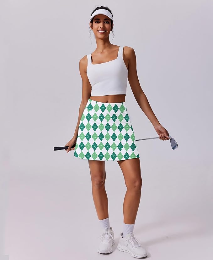 PINSPARK 17" Golf Skorts for Woman High Waisted Tennis Skirt with 4 Pockets | Lightweight, Quick Dry, 4-Way Strecth, Breathable, Tummy Control, UPF 50+ Athletic Skort for Workout, Pickleball, Gym, Casual