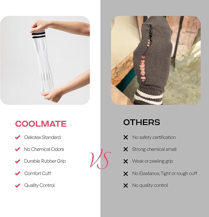 COOLMATE Pilates Socks with Grips for Women, Yoga Socks, Crew Non Slip Women for Barre, Pilates Gifts for Women