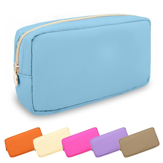 UIXIZQ Small Makeup Pouch for Purse, Nylon Travel Toiletry Storage Pouch Cute Preppy Cosmetic Bag for Women Girls, Waterproof Makeup Organizer Skincare Bag Purse with Zipper (Small-Periwinkle)
