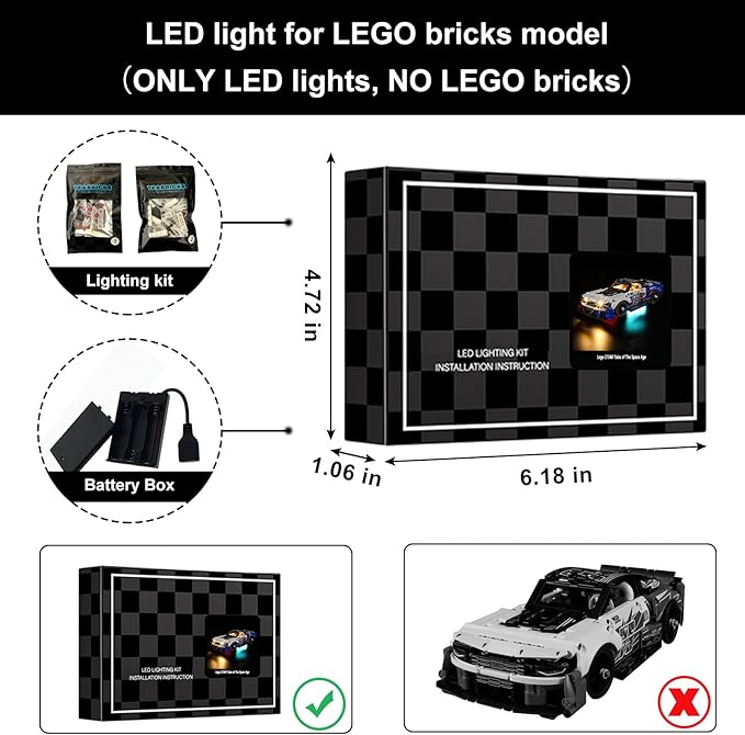 Vaodest LED Light for Lego 42153 Technic NASCAR Next Gen Chevrolet Camaro ZL1 Set,Design and Configuration Compatible with Lego 42153 Model(LED Light Only, Not Building Block Kit)