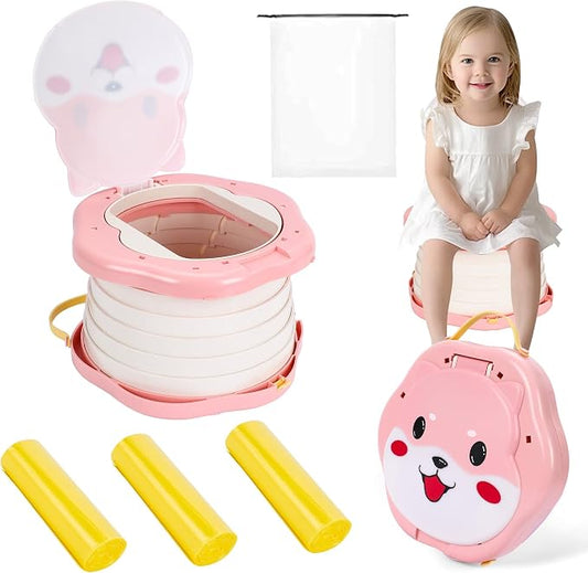 SunnySmile Portable Potty for Kids, Portable Toddler Toilet Cute Puppy Design with 45 Disposable Bags, Foldable Toddler Travel Potty for Camping, Road Trips, Car Toilet for Kids