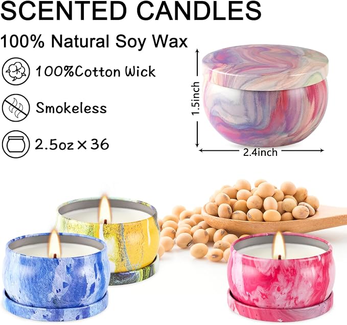Onebird Set of 36 Scented Candle Gift Set, Natural Pure Soy Wax Aromatherapy Candles with Essential Oils for Home and Women