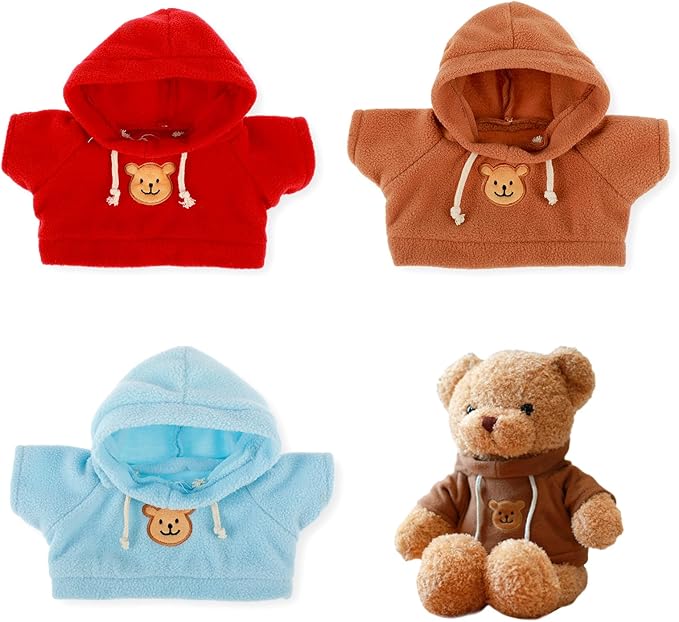3 Pcs Build a Bear Clothes, Stuffed Animal Clothes Bear Hoodie Sweater Cute Tiny Clothes Fit Most 12-16 Inch Bears Make Your Own Plush Bears Outfits Accessories (red, blue, brown)