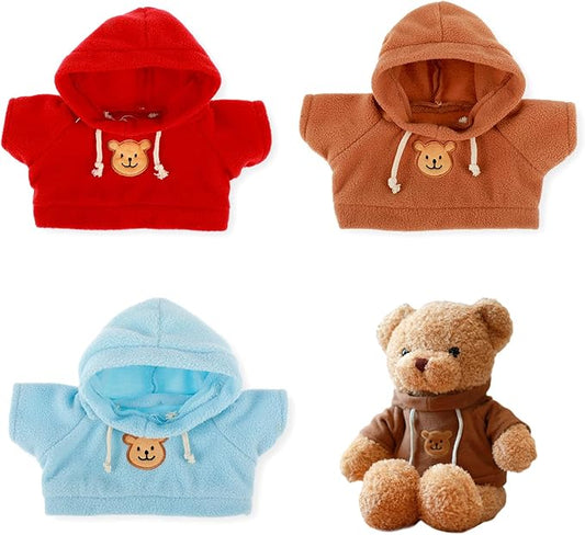 3 Pcs Build a Bear Clothes, Stuffed Animal Clothes Bear Hoodie Sweater Cute Tiny Clothes Fit Most 12-16 Inch Bears Make Your Own Plush Bears Outfits Accessories (red, blue, brown)