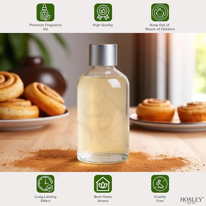 Hosley Cinnamon Roll Reed Diffuser Refill Set of 2-85ml Glass Bottles for Home Decor & Room Decor, Essential Oils Aromatherapy with Long-Lasting Scent to Enhance Your Living Space