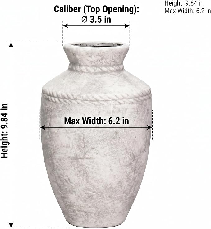 Rustic Ceramic Vase 10 Inch Large Farmhouse Pottery Flower Vases Vintage Decorative Vase for Home Decor Centerpiece for Fireplace Entryway Table Living Room Bedroom Kitchen Decor