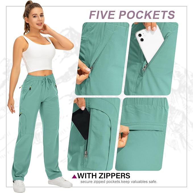Womens Hiking Pants Quick Dry UPF 50 Lightweight Travel Golf Cargo Safari Pants Zipper Pockets