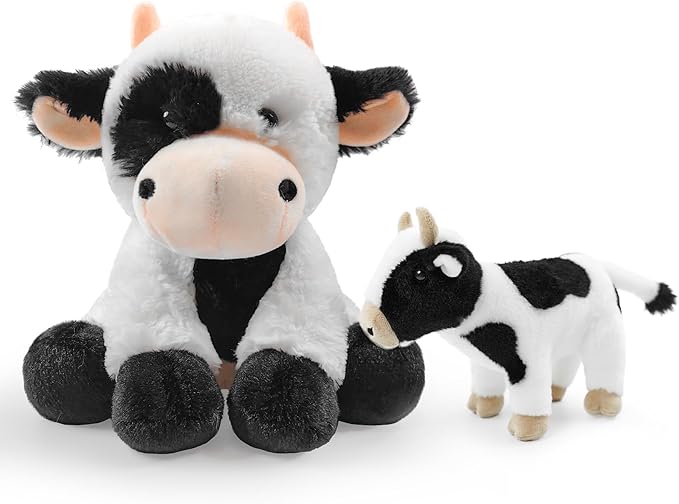 2 Pcs Cow Stuffed Animal Toys Set,8 INCH Soft and Plush Stuffed Animals for Girls Realistic Animals Gifts, Cute Soft Cow Animal Boys and Girls Toy for Toddlers