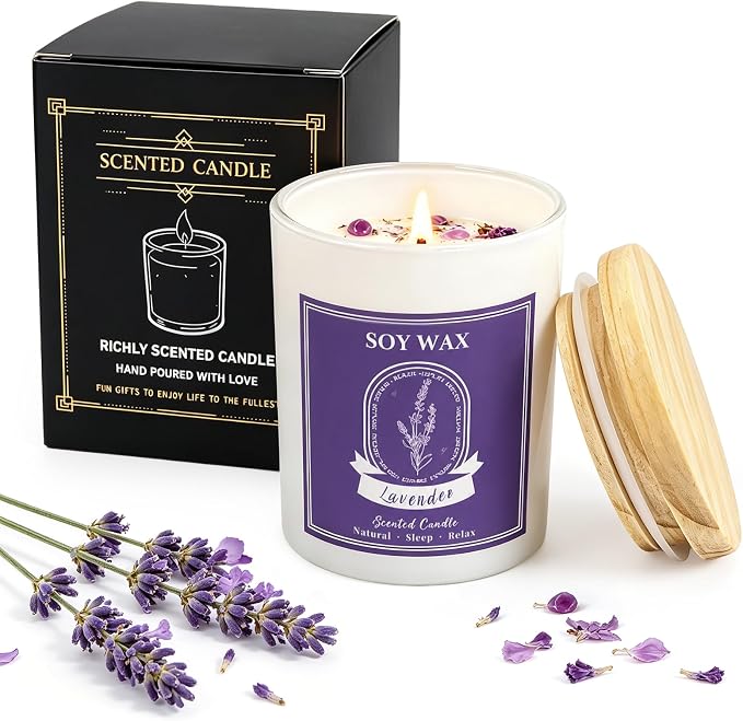 Lavender Scented Candle, Candles for Home Scented, 5.2 oz Soy Candles for Aromatherapy, Natural Hand-Poured, Relaxing Lavender Scent, Gift for Women Mom
