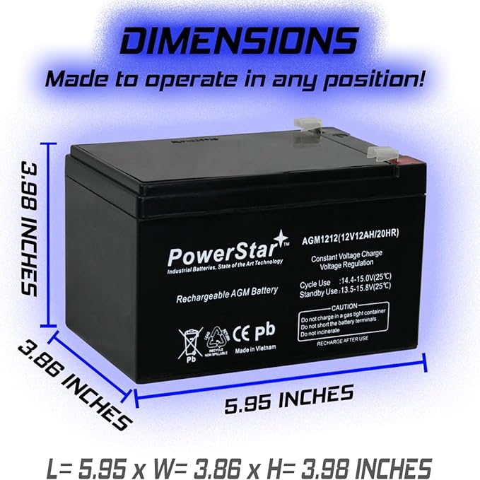 PowerStar 12V 12ah SLA Replacement Battery for Little Tikes H2 (Hummer 2) Toy Car