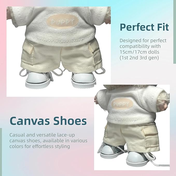2 Pairs 17cm Doll Shoes, Lace-Up Canvas Sneakers Mini Shoes for 17cm Dolls, Fingerboard Shoes, Mini Finger Shoes, Clothing Accessory for 6.7in Dolls (Blue & White)