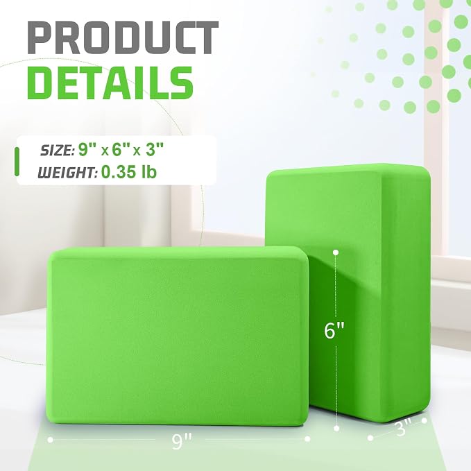 Yoga Blocks 2 Pack 3x6x9IN Foam Block Supportive Latex-Free with Rounded Edges, Non-Slip Exercise Blocks for Pilates, Meditation, Balance, Stretching and Deep Poses