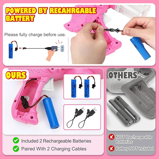 3-Pack Gifts for Girls Bubble Gun - Auto Light Up Bubble Machine with Refills for Kids Toys Girls Ages 6-8 Birthday Gift Party Favors Eassentials Easter Stocking Stuffers Valentine (Green+Pink+Purple)