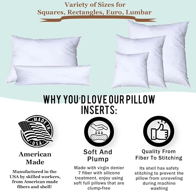 Pillowflex Synthetic Down Pillow Insert 12x24 in - Karate Chop Pillow | Set of 2 - Large Rectangle Sham Forms, Plush Polyester Cotton Blend, Cloud-Like Comfort, Clump-Resistant Fill, Smooth Finish