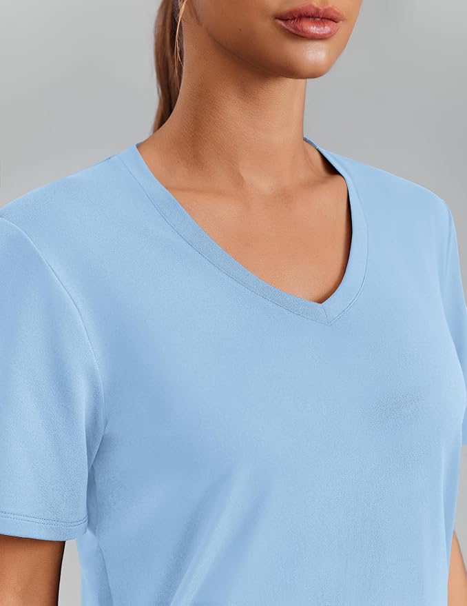 PINSPARK Soft Workout Tops for Women Short Sleeve V Neck Moisture Wicking UPF 50+ Sun Protection Quick Dry Gym Shirts