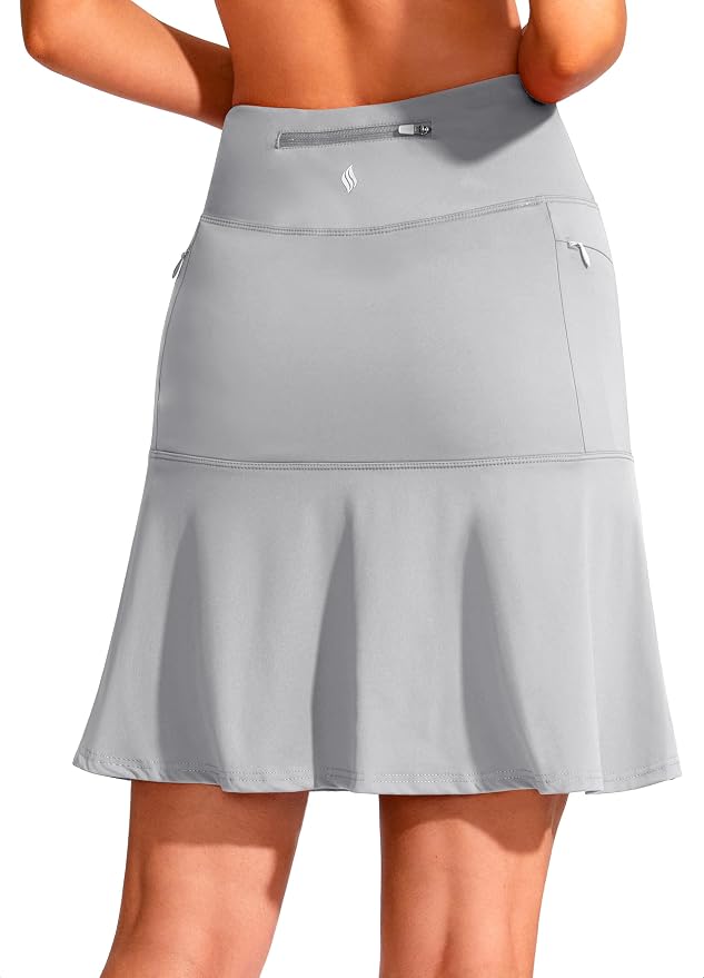 19" Ruffled Golf Skirts for Women | 3 Zipper Pockets, Knee Length, High Waisted, Long Skorts for Athletic, Casual, Tennis, Pickleball