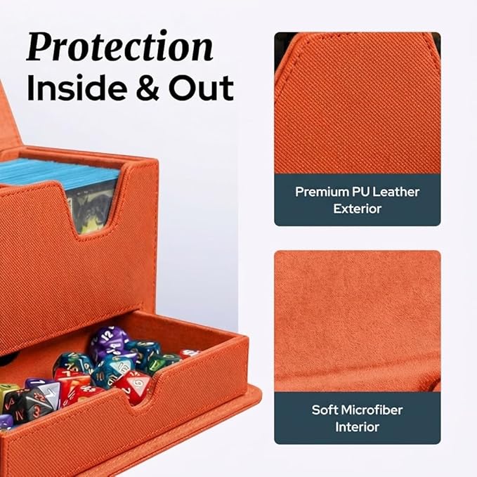Card Deck Box Fits 200+ Double Sleeved，Commander Deck Box for Magic the Gathering with Dice Tray & Toploader Display,2 Dividers