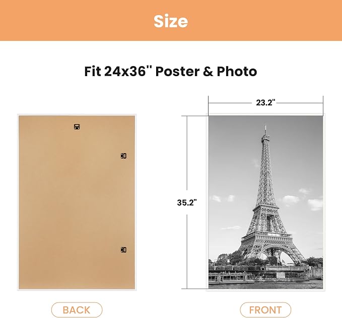 upsimples 24x36 Poster Frame, Easy Slide-In Assembly, White, 3 Pack | Gallery Wall 24 x 36 Picture Frames Set for Family, Wedding, Christmas, Easy to Change Photos