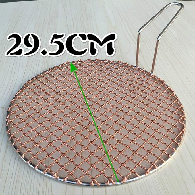 Copper Barbecue Grill Netting with Handle Round Barbecue Wire Mesh Steaming Cooling Baking Net for Korean BBQ