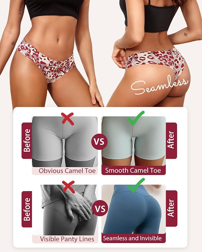 LEVAO Seamless Thongs for Women Invisible Toe Thong No Show Camel Proof Underwear Thong Panty Liners Workout G-Strings
