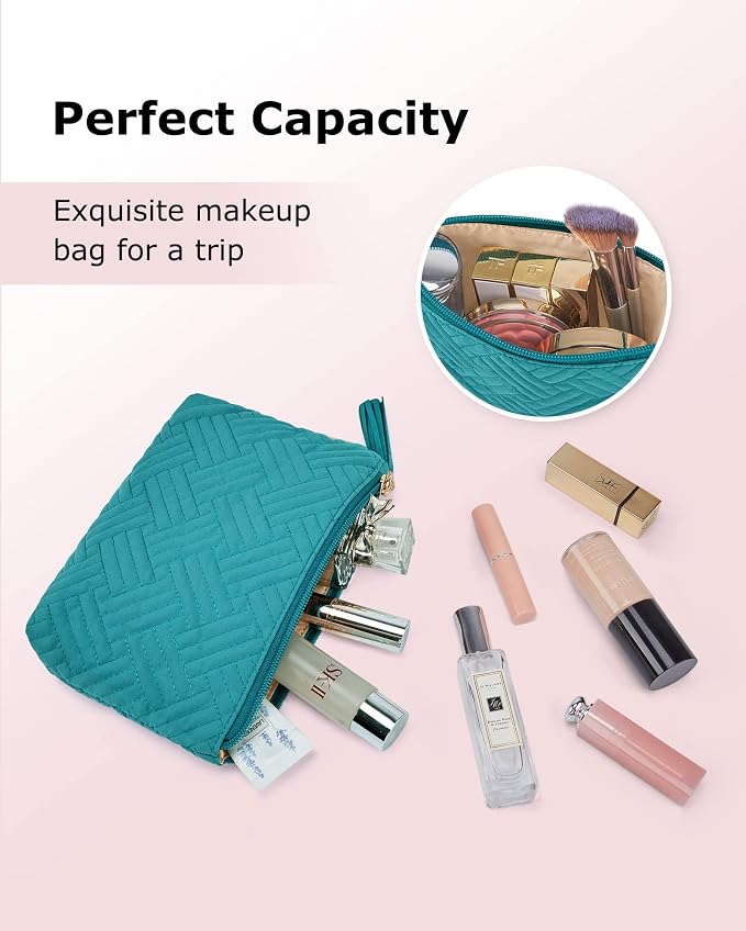 BAGSMART Small Makeup Bag, Elegant Cosmetic Pouch with Tassel, Soft Water-Resistant Travel Organizer for Women, Cosmetics & Everyday Essentials, Teal
